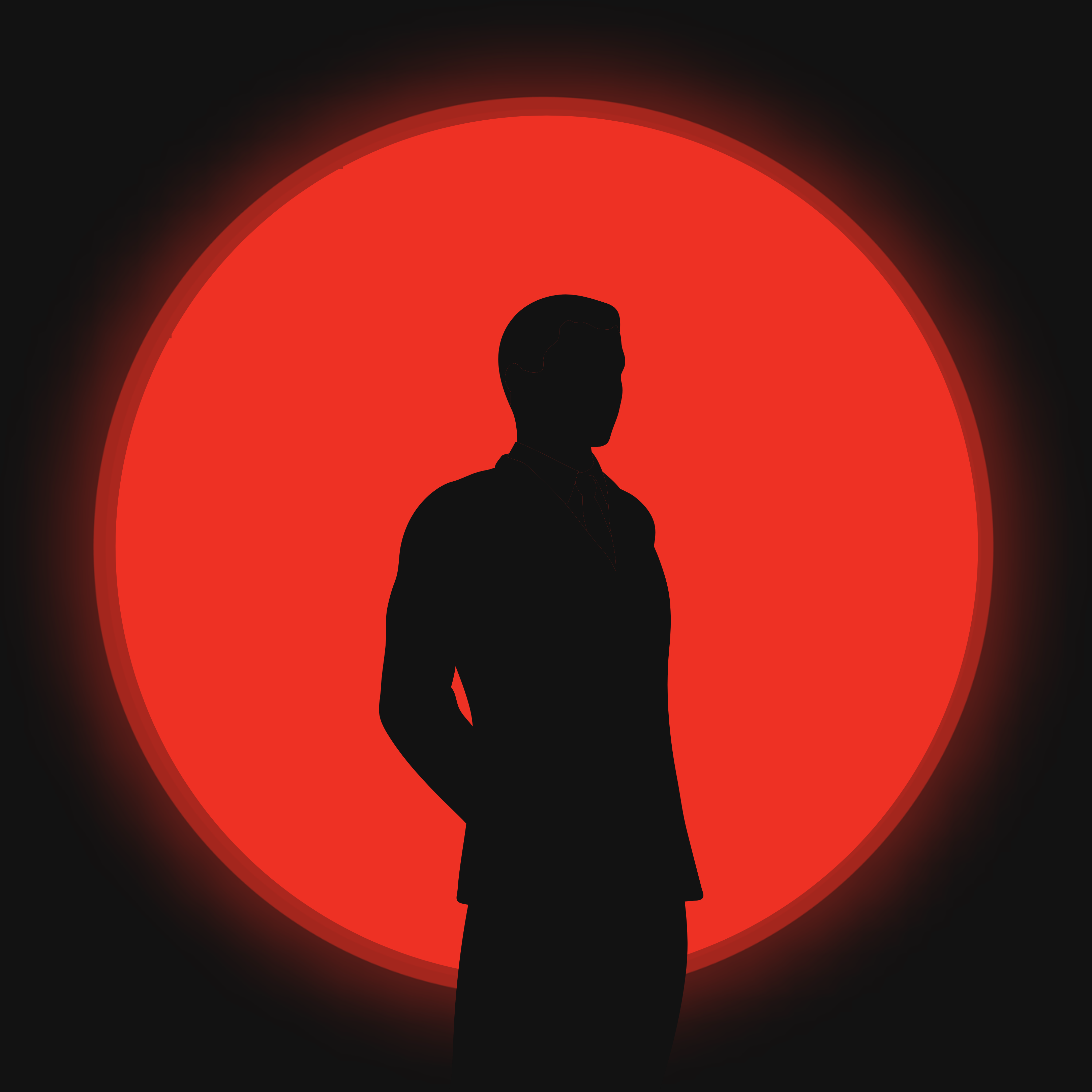 Black Silhouette on Red Circular Background